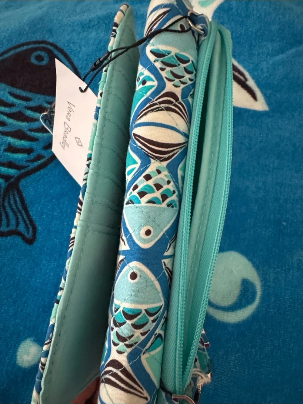 Vera Bradley Go Fish Blue wallet crossbody & matching beach towel - NWT - Picture 7 of 16